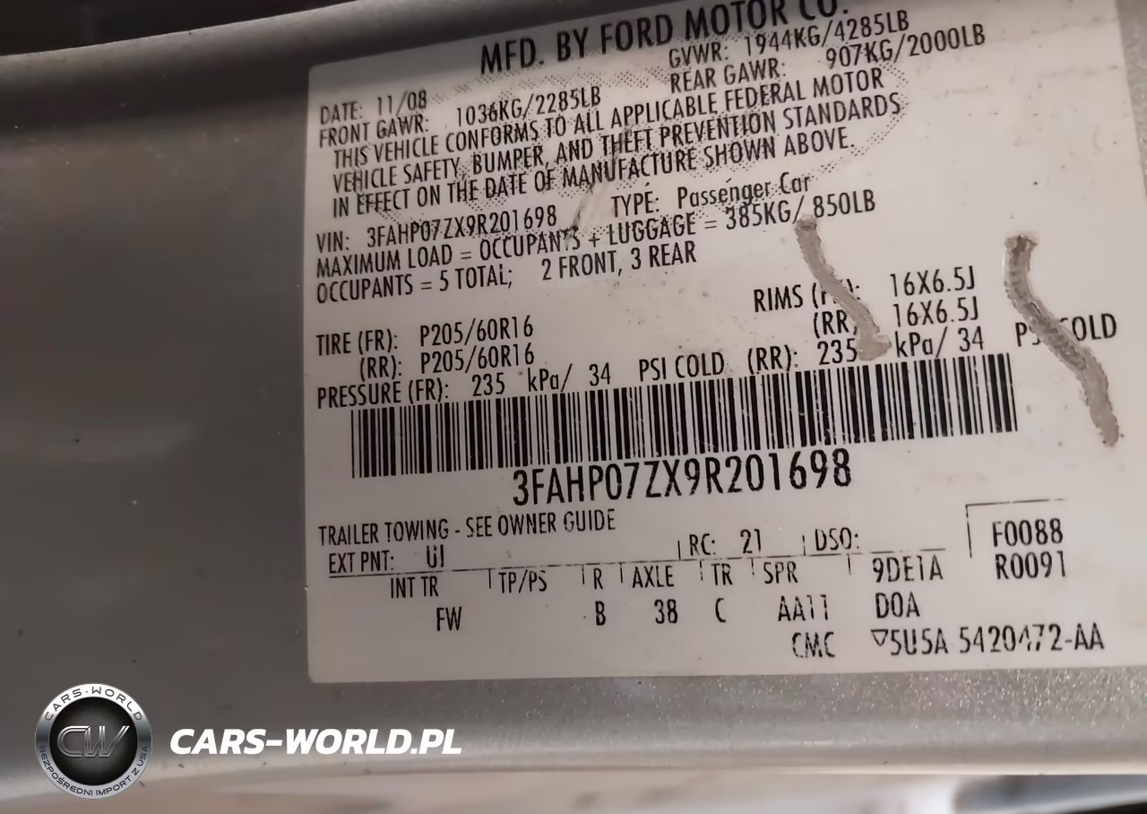 2009 Ford Fusion Se VIN:3FAHP07ZX9R201698 - 9