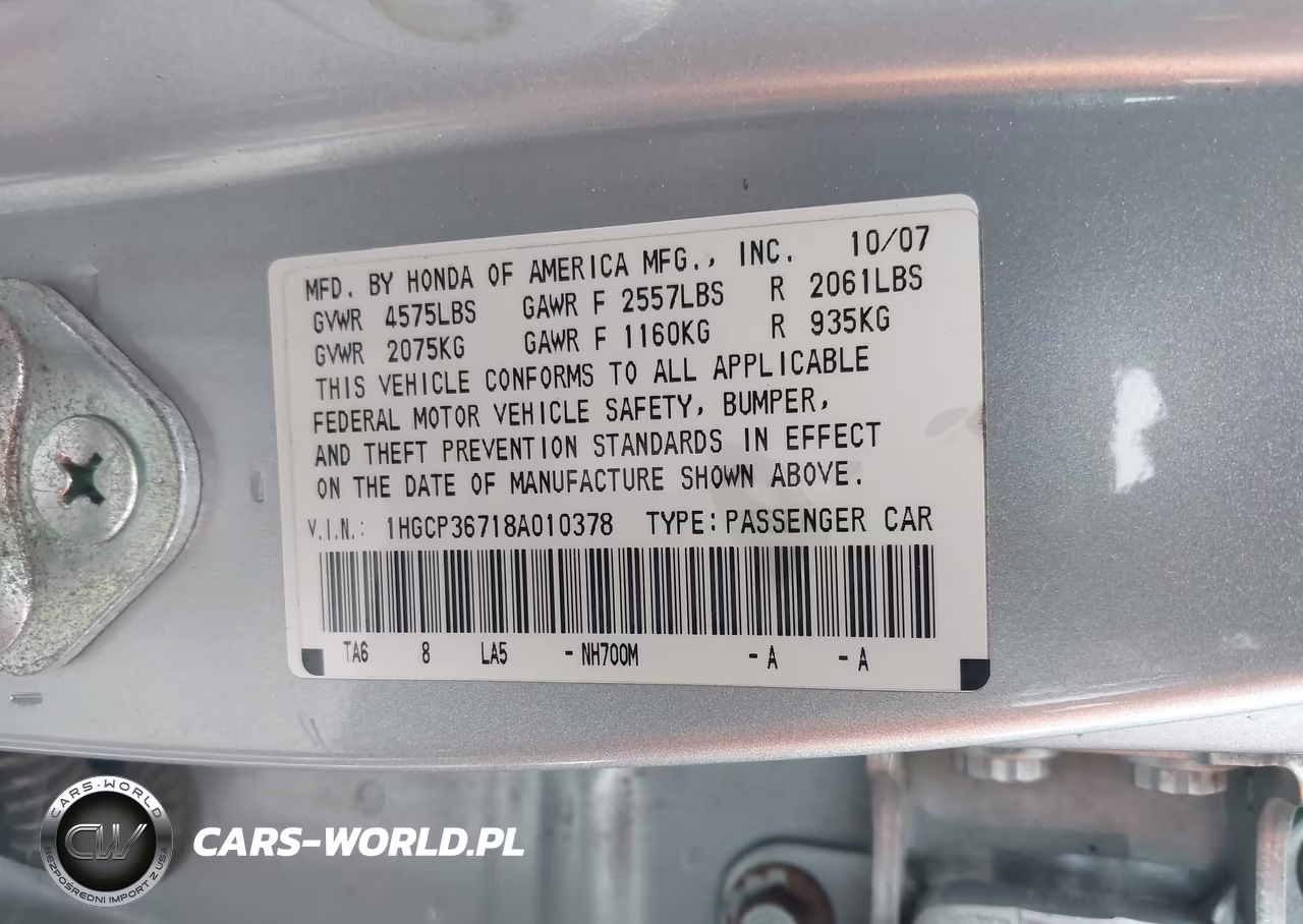 2008 Honda Accord 3.5 Ex VIN:1HGCP36718A010378 - 9