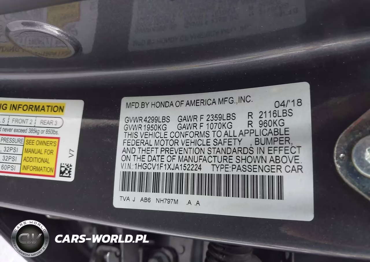 2018 Honda Accord Lx VIN:1HGCV1F1XJA152224 - 9