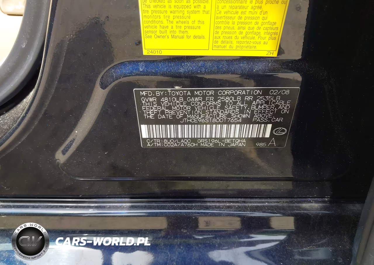 2008 Lexus Gs 350 VIN:JTHCE96S180017654 - 9
