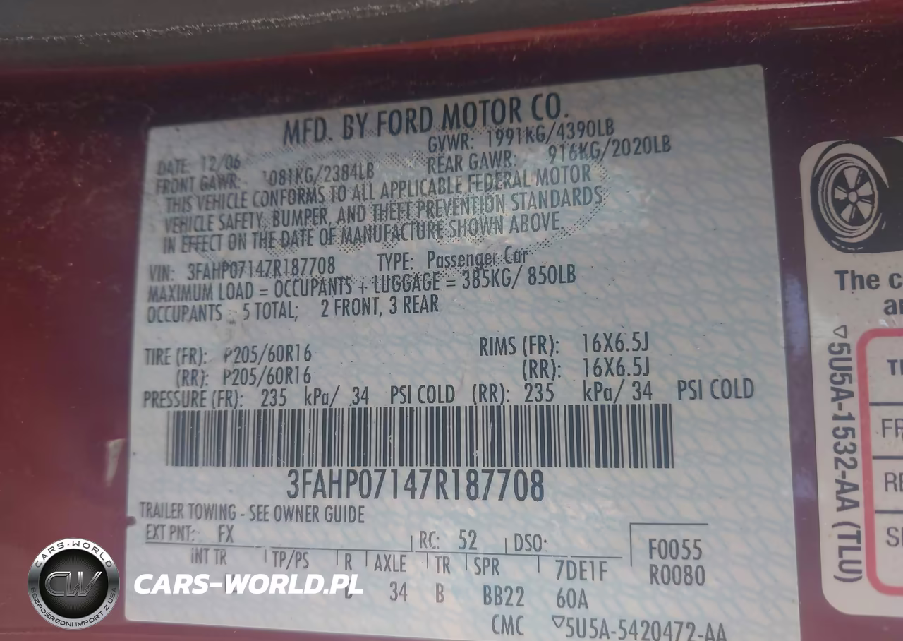 2007 Ford Fusion Se VIN:3FAHP07147R187708 - 9