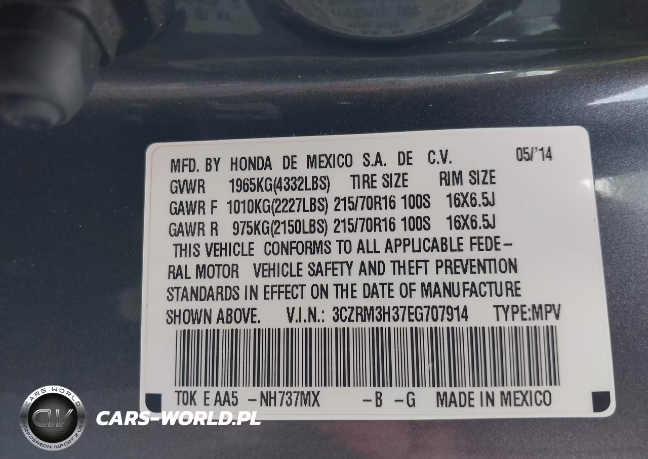 2014 Honda Cr-V Lx VIN:3CZRM3H37EG707914 - 9
