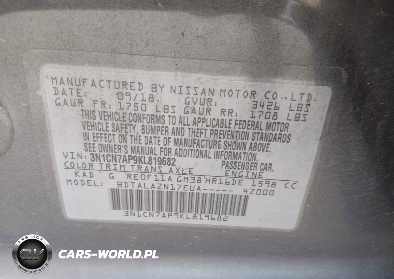 2019 Nissan Versa 1.6 S+ VIN:3N1CN7AP9KL819682 - 9
