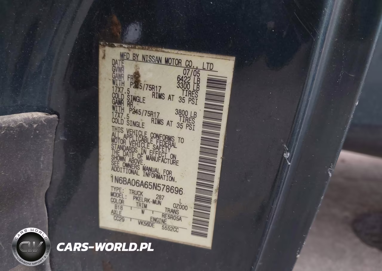 2005 Nissan Titan Xe VIN:1N6BA06A65N578696 - 9