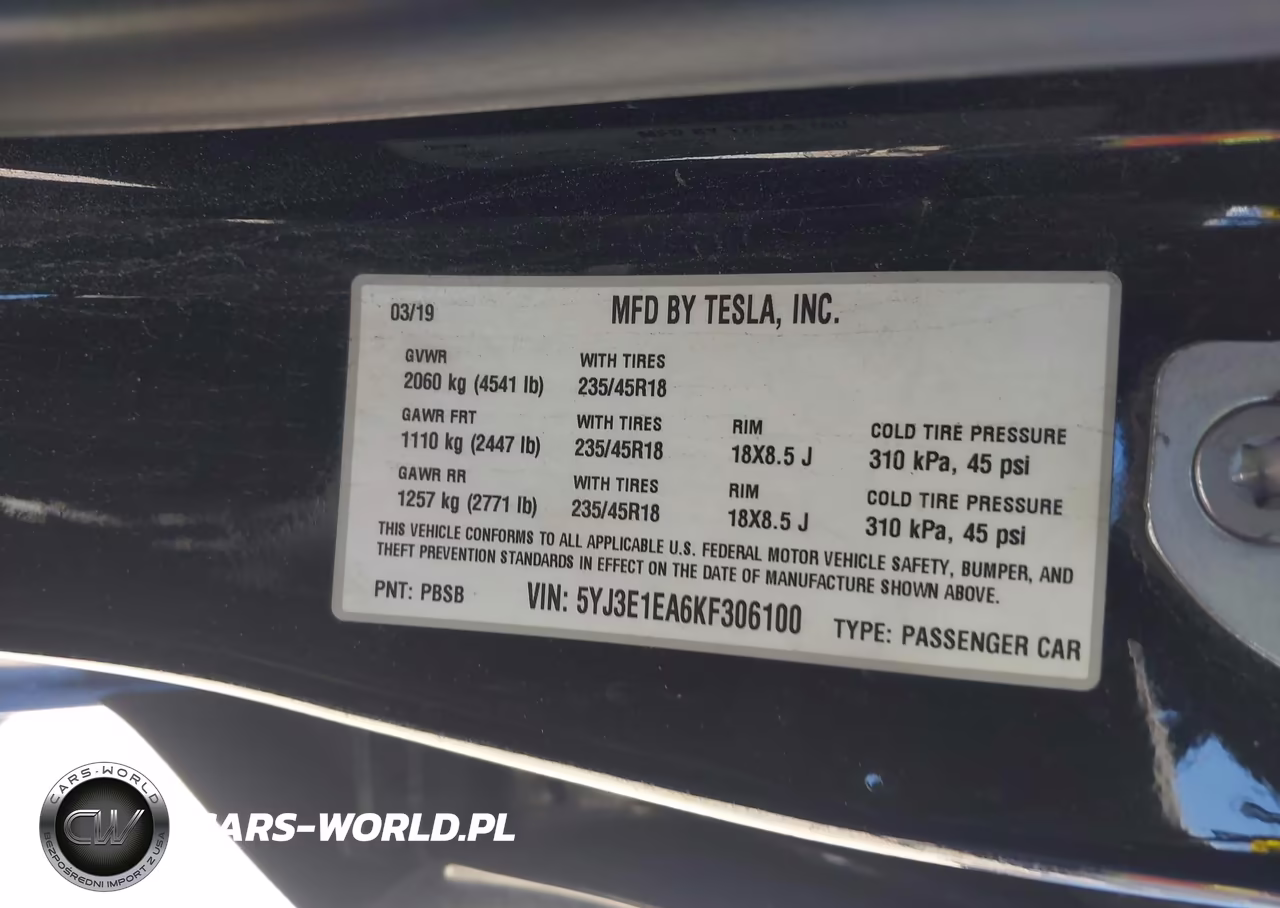 2019 Tesla Model 3 Long Range-Mid Range-Standard Range-Standard Range Plus VIN:5YJ3E1EA6KF306100 - 9