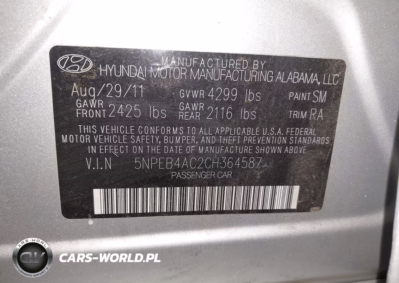 2012 Hyundai Sonata Gls VIN:5NPEB4AC2CH364587 - 9