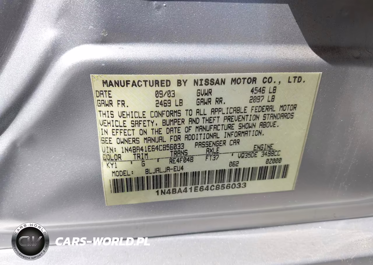 2004 Nissan Maxima 3.5 Sl VIN:1N4BA41E64C856033 - 9