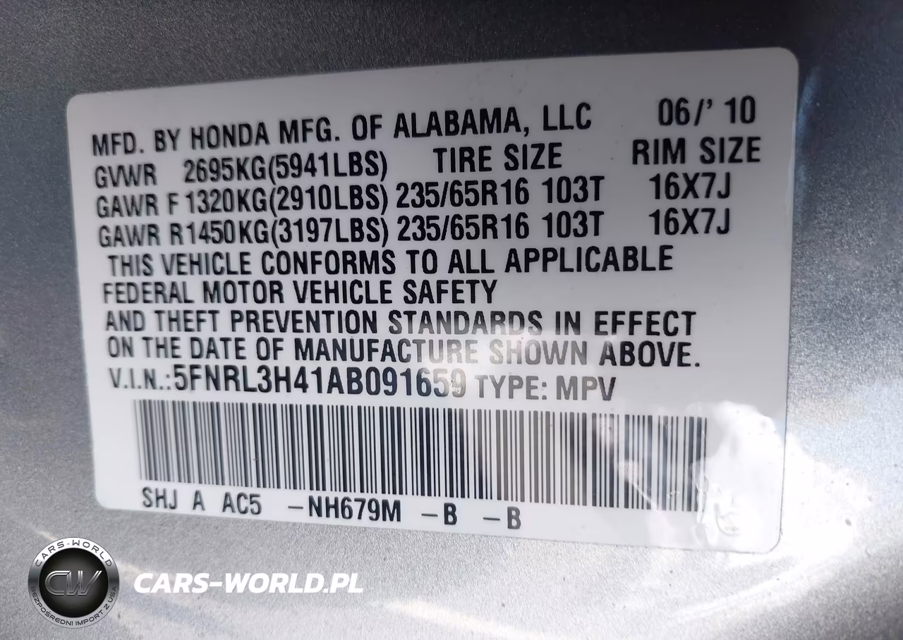2010 Honda Odyssey Ex VIN:5FNRL3H41AB091659 - 9