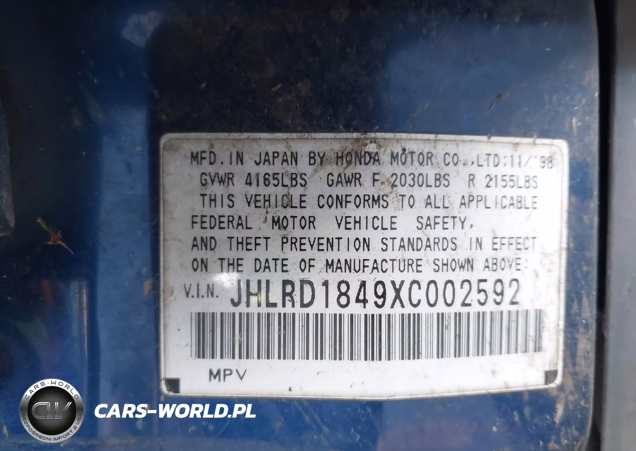 1999 Honda Cr-V Lx VIN:JHLRD1849XC002592 - 9