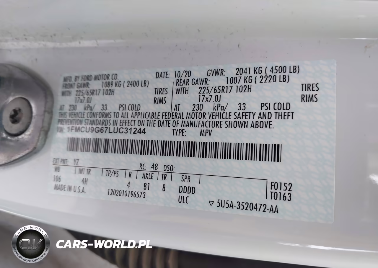 2020 Ford Escape Se VIN:1FMCU9G67LUC31244 - 9