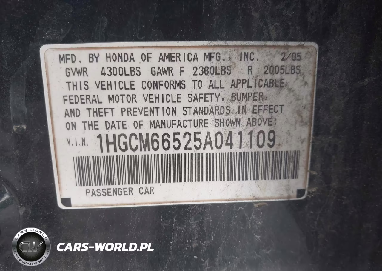 2005 Honda Accord 3.0 Ex VIN:1HGCM66525A041109 - 9