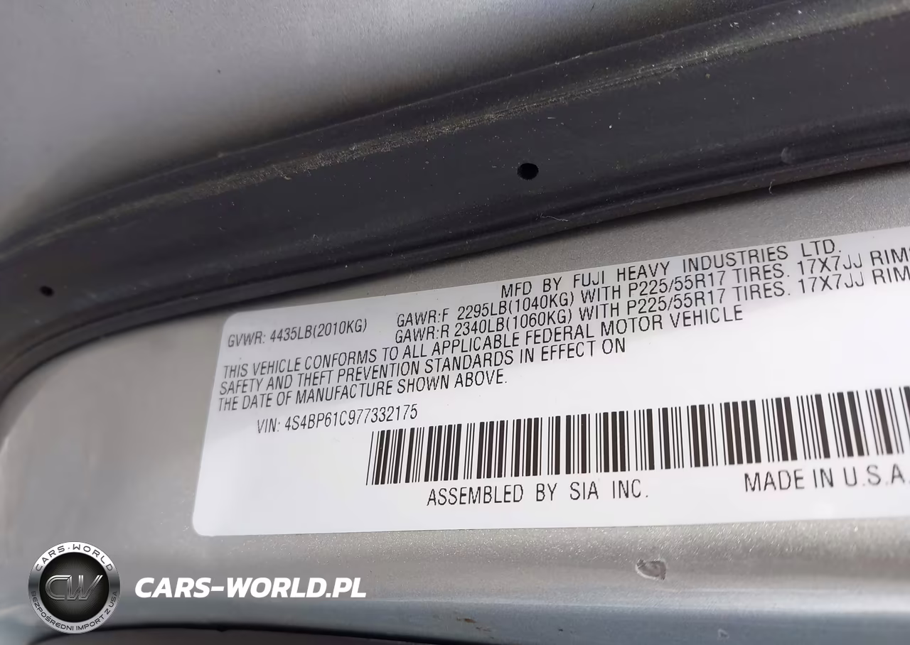 2007 Subaru Outback 2.5I VIN:4S4BP61C977332175 - 9