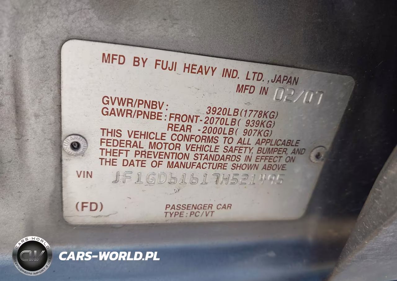 2007 Subaru Impreza 2.5I VIN:JF1GD61617H521495 - 9