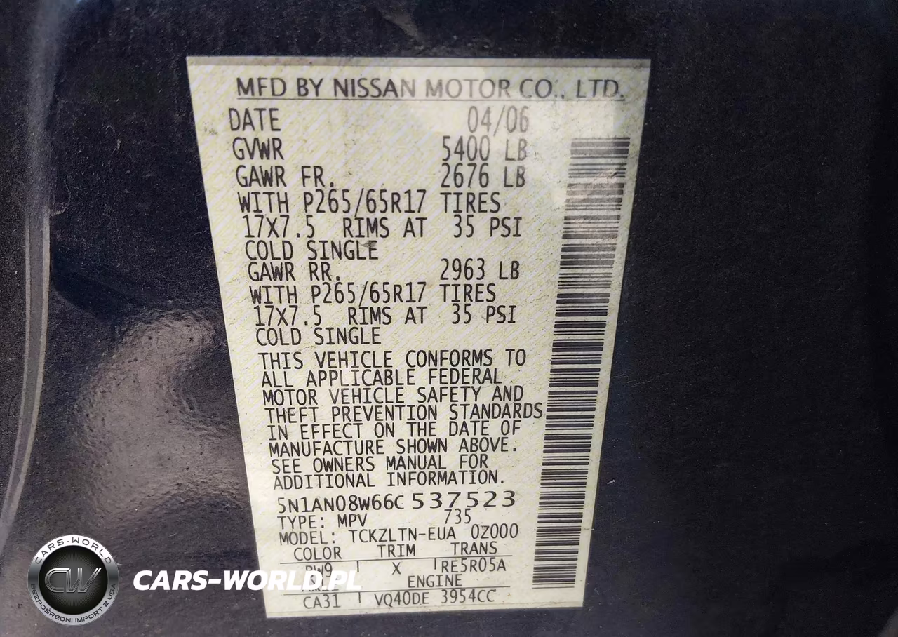 2006 Nissan Xterra Se VIN:5N1AN08W66C537523 - 9