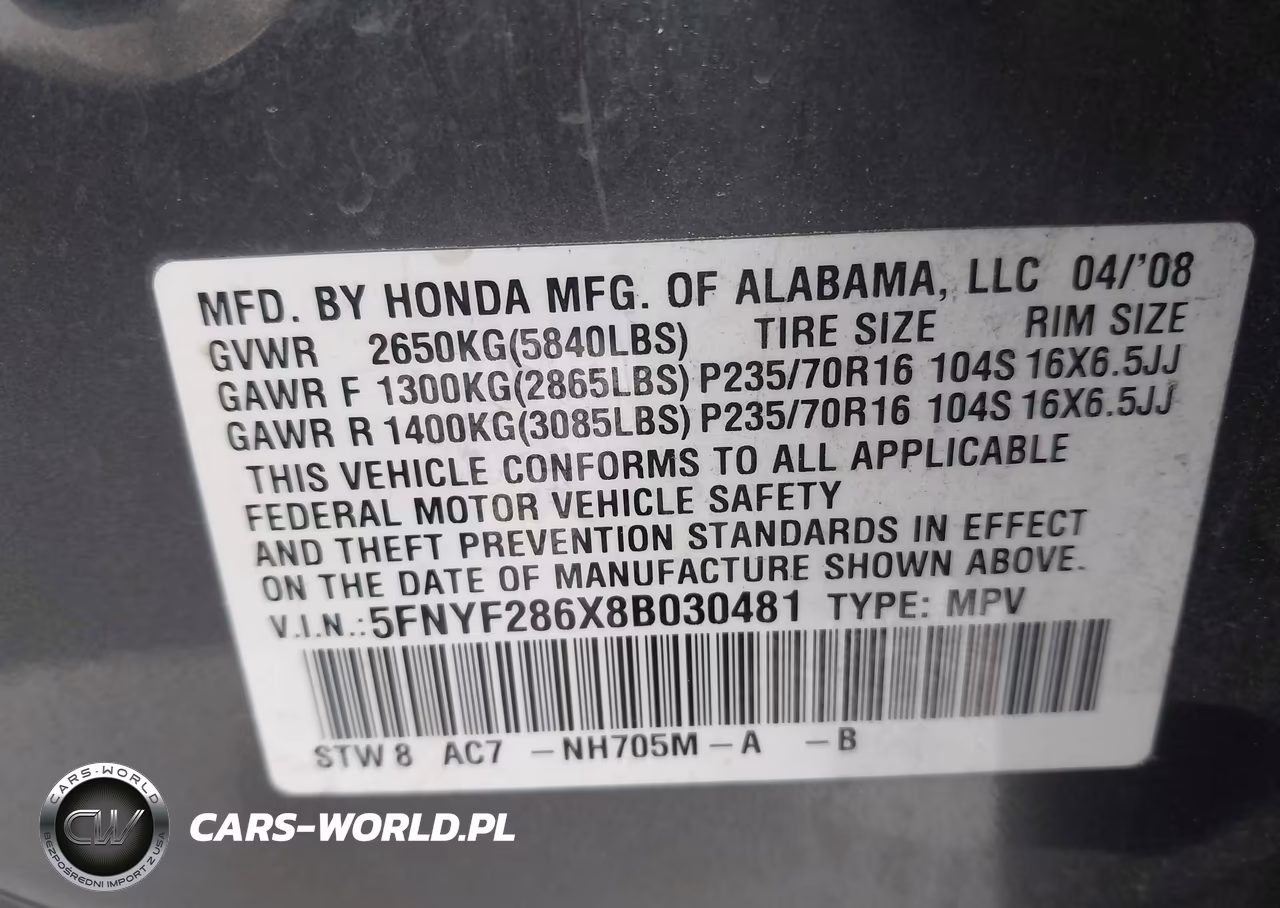 2008 Honda Pilot Ex-L VIN:5FNYF286X8B030481 - 9