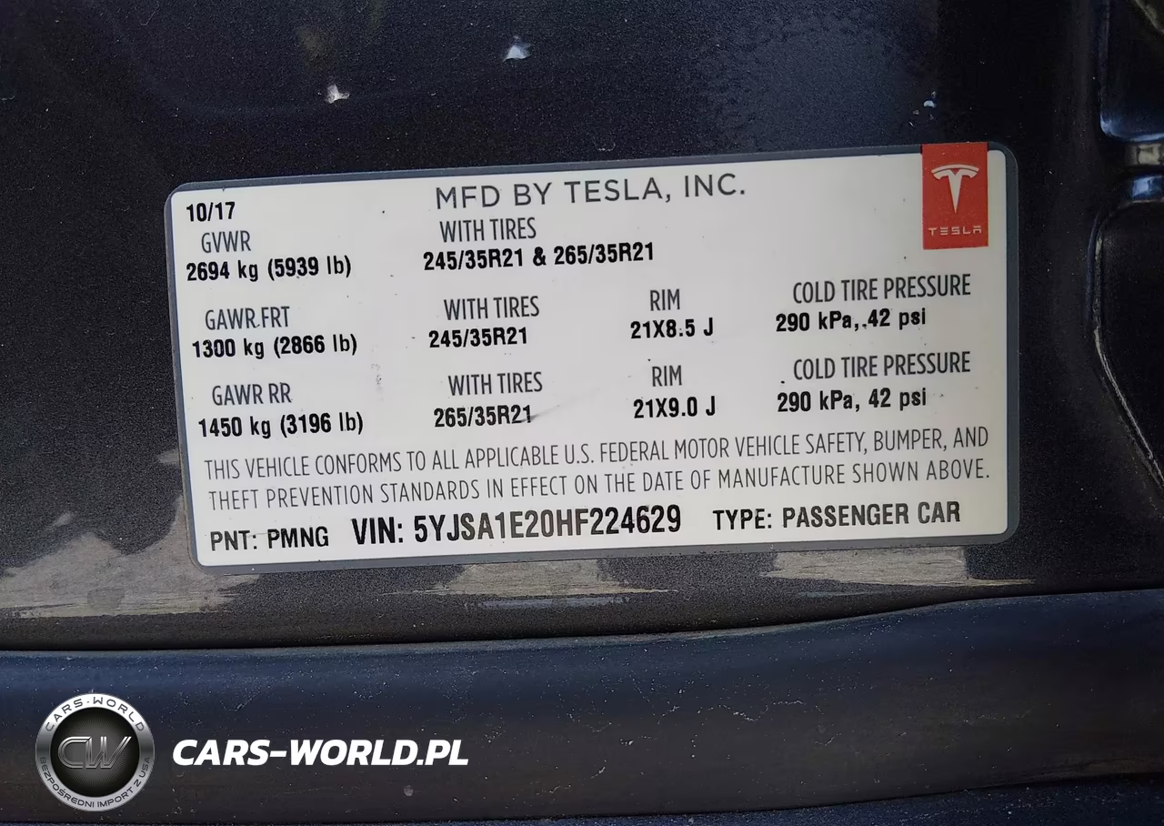 2017 Tesla Model S 100D-60D-75D-90D-P100D VIN:5YJSA1E20HF224629 - 9