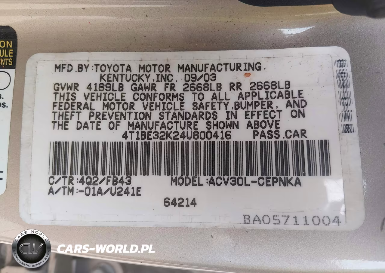 2004 Toyota Camry Le VIN:4T1BE32K24U800416 - 9