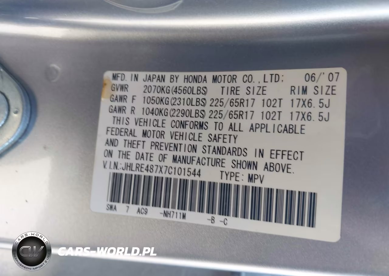 2007 Honda Cr-V Ex-L VIN:JHLRE487X7C101544 - 9