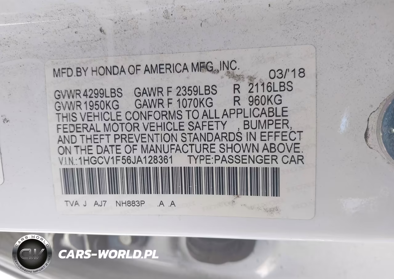 2018 Honda Accord Ex-L VIN:1HGCV1F56JA128361 - 9