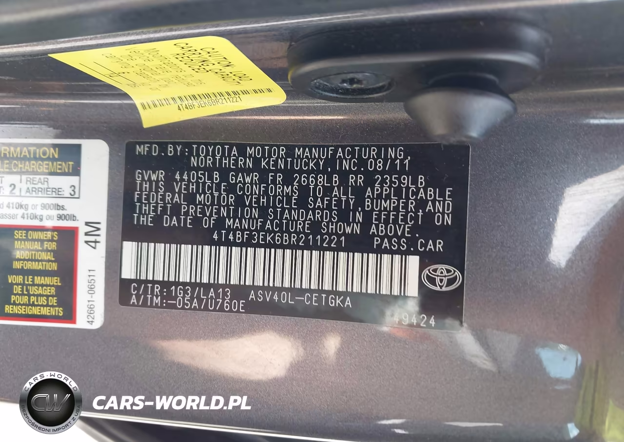 2011 Toyota Camry Xle VIN:4T4BF3EK6BR211221 - 9