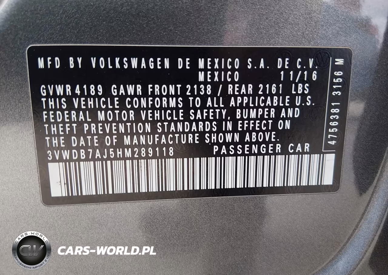2017 Volkswagen Jetta 1.4T Se VIN:3VWDB7AJ5HM289118 - 9