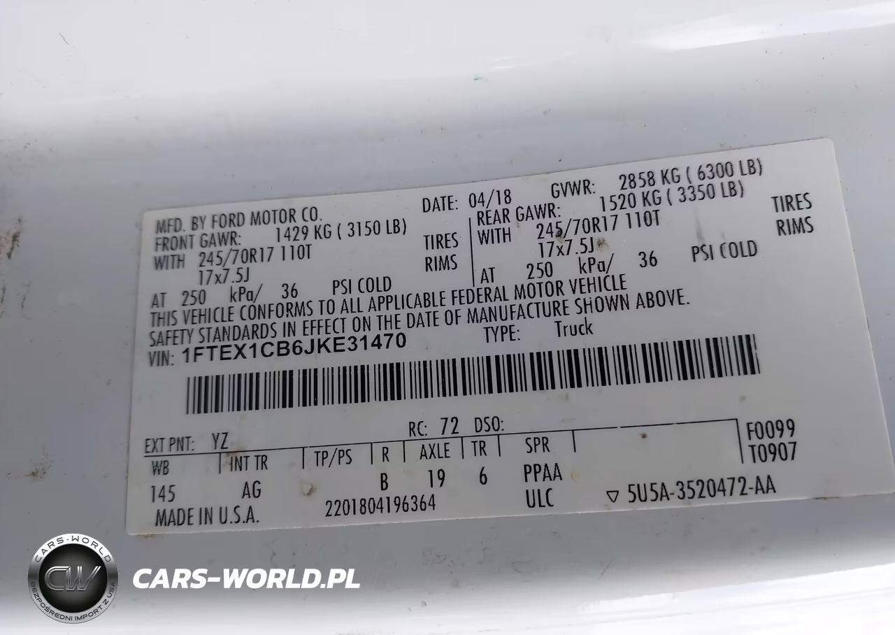 2018 Ford F-150 Xl VIN:1FTEX1CB6JKE31470 - 9