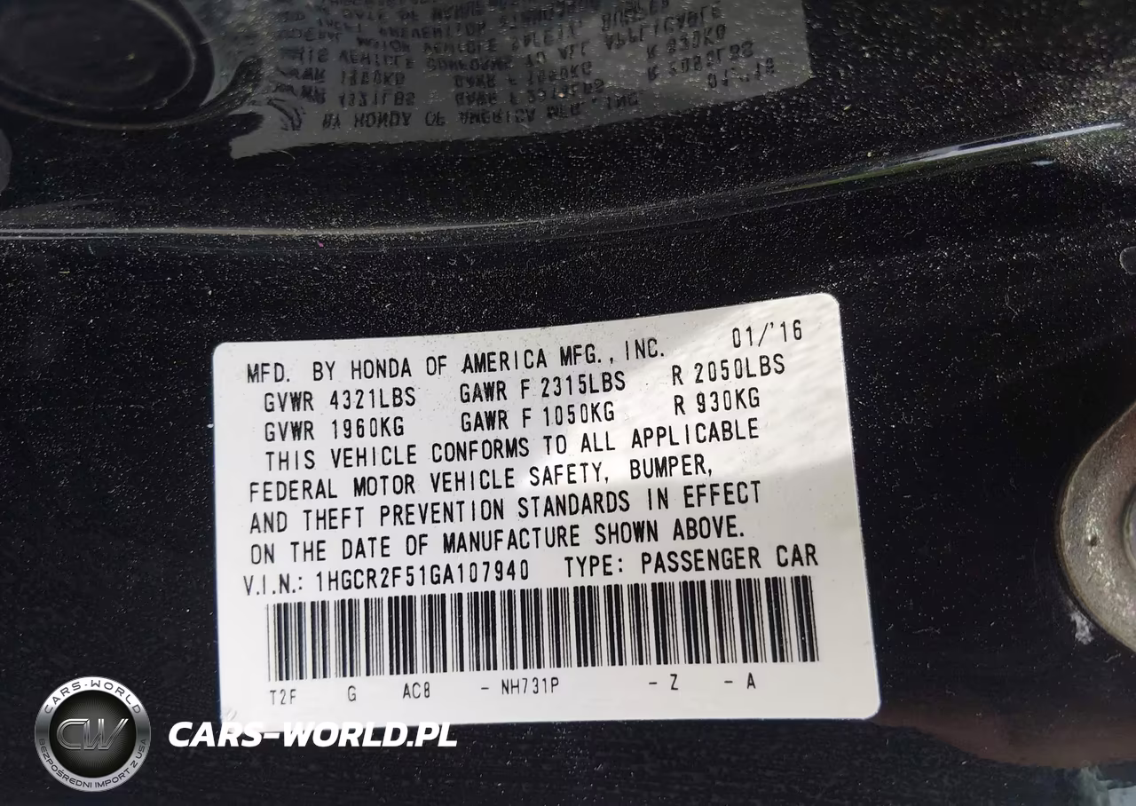 2016 Honda Accord Sport VIN:1HGCR2F51GA107940 - 9