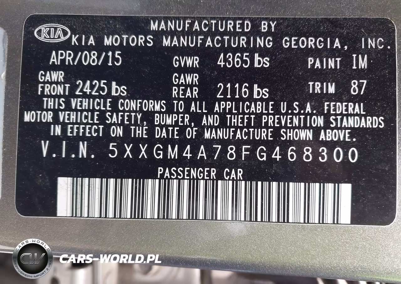2015 Kia Optima Lx VIN:5XXGM4A78FG468300 - 9