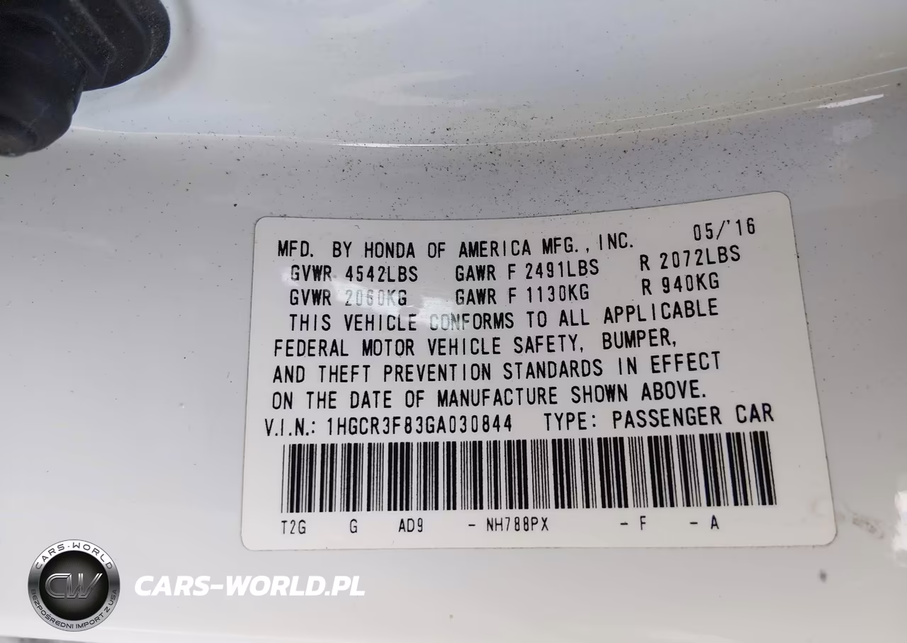 2016 Honda Accord Ex-L V-6 VIN:1HGCR3F83GA030844 - 9