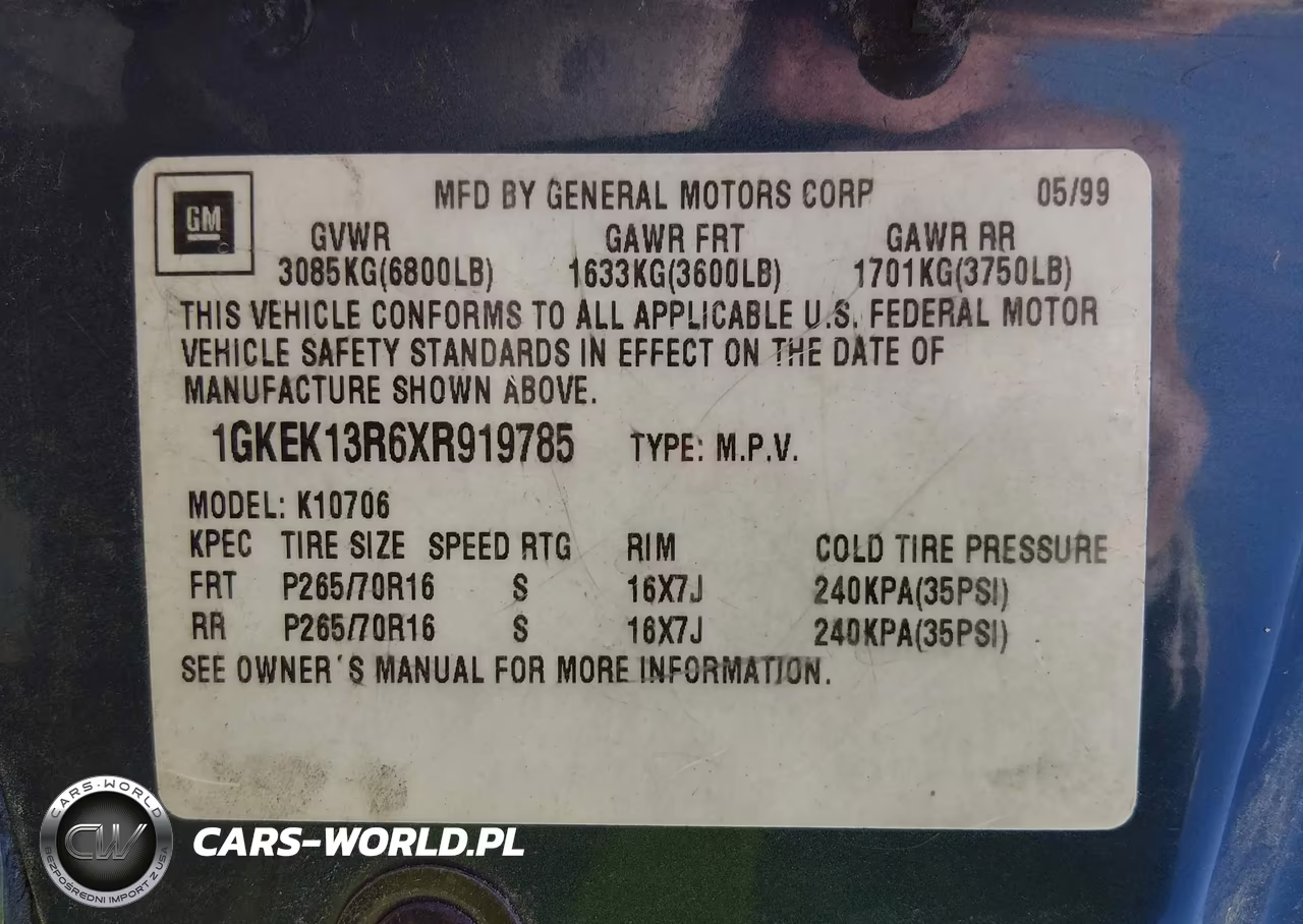 1999 GMC Denali VIN:1GKEK13R6XR919785 - 9