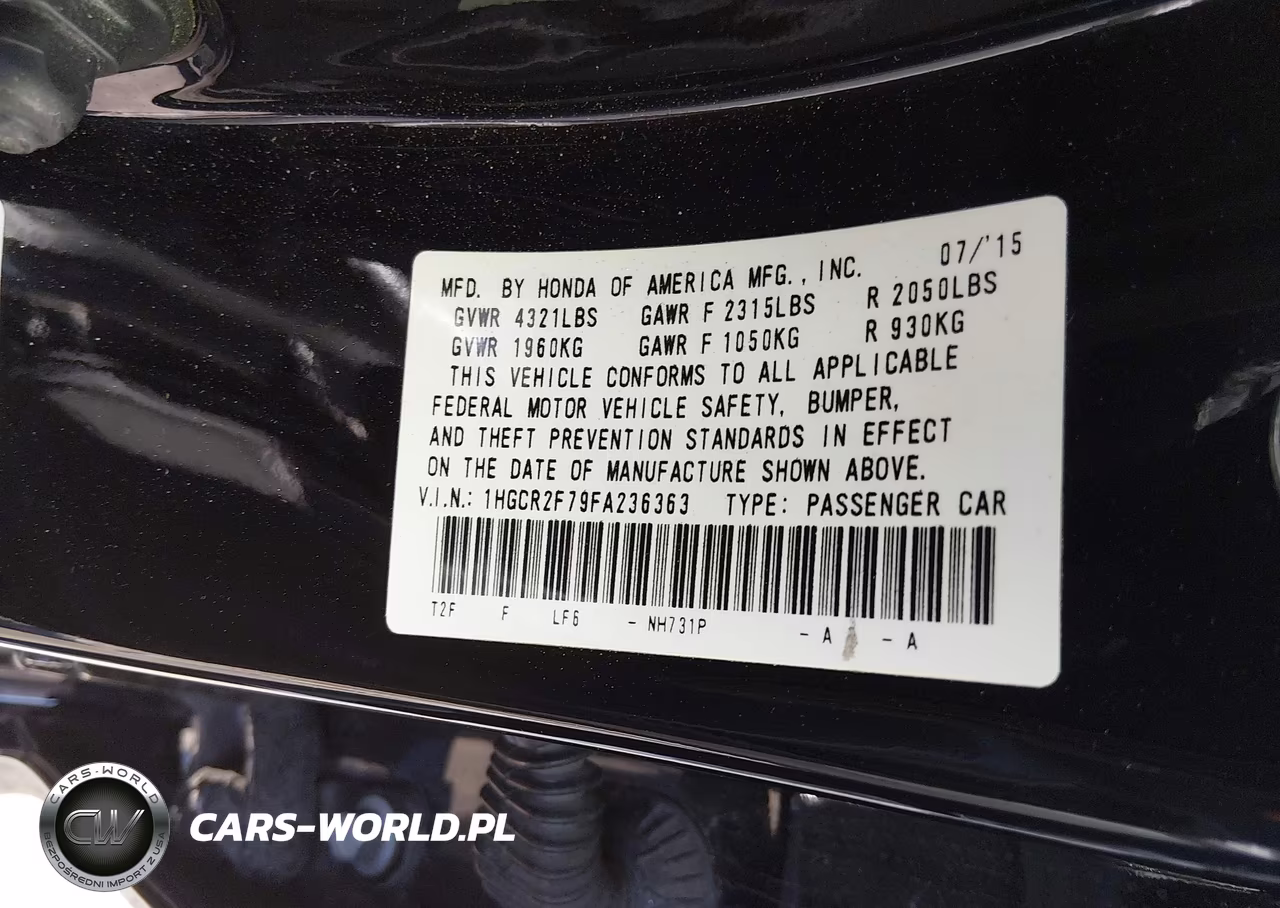 2015 Honda Accord Ex VIN:1HGCR2F79FA236363 - 9
