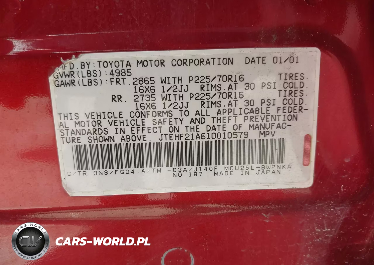 2001 Toyota Highlander V6 VIN:JTEHF21A610010579 - 9