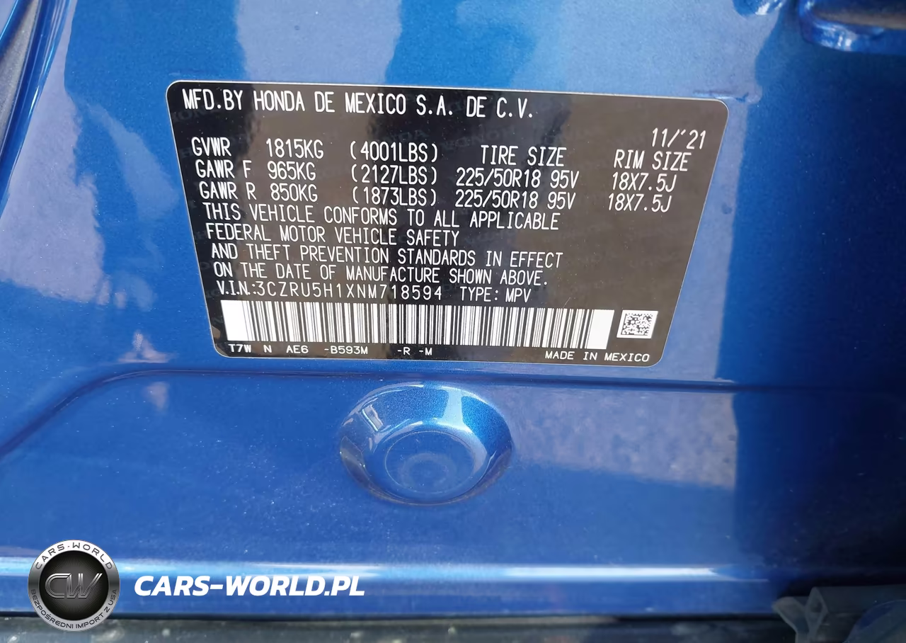 2022 Honda Hr-V 2Wd Sport VIN:3CZRU5H1XNM718594 - 9