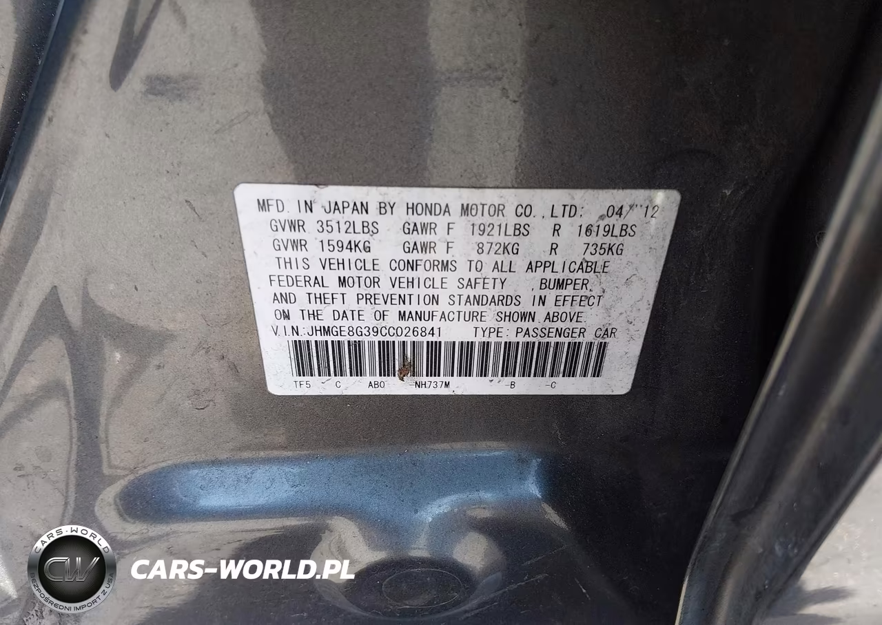 2012 Honda Fit VIN:JHMGE8G39CC026841 - 9