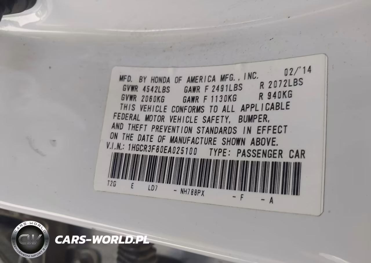 2014 Honda Accord Ex-L V-6 VIN:1HGCR3F80EA025100 - 9