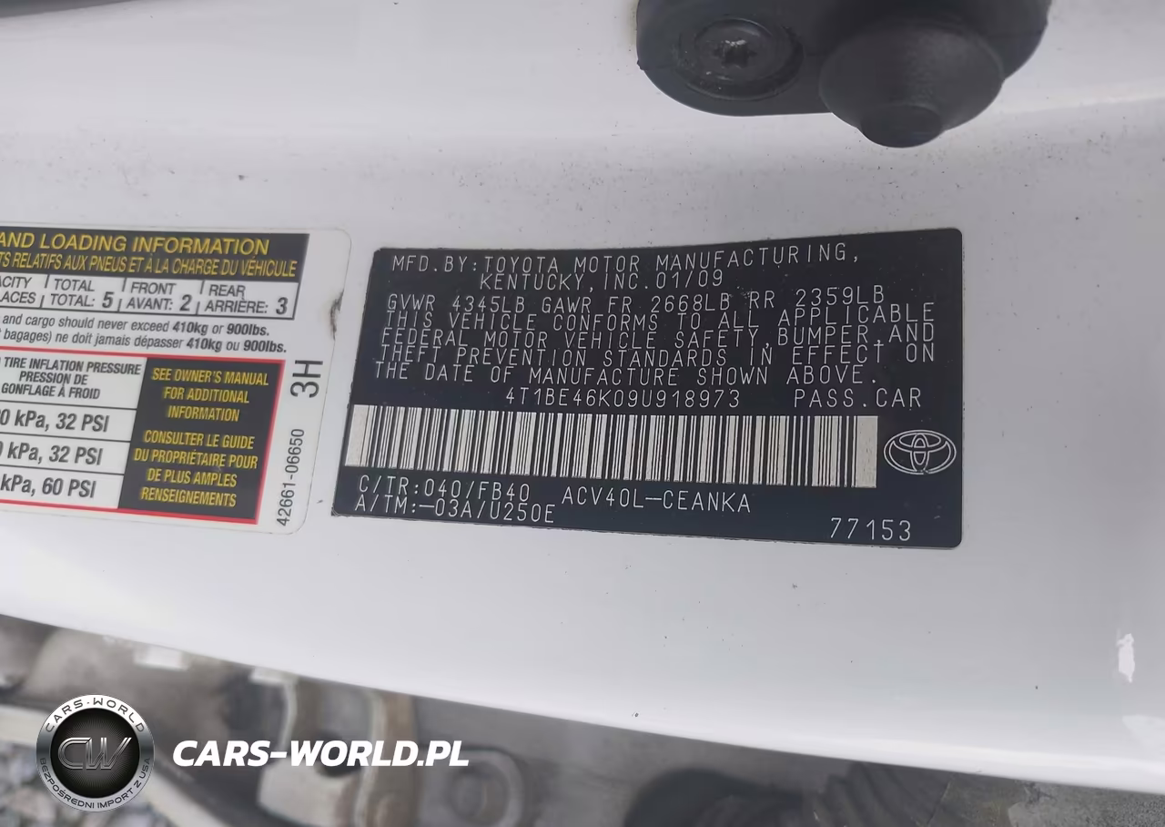 2009 Toyota Camry Le VIN:4T1BE46K09U918973 - 9