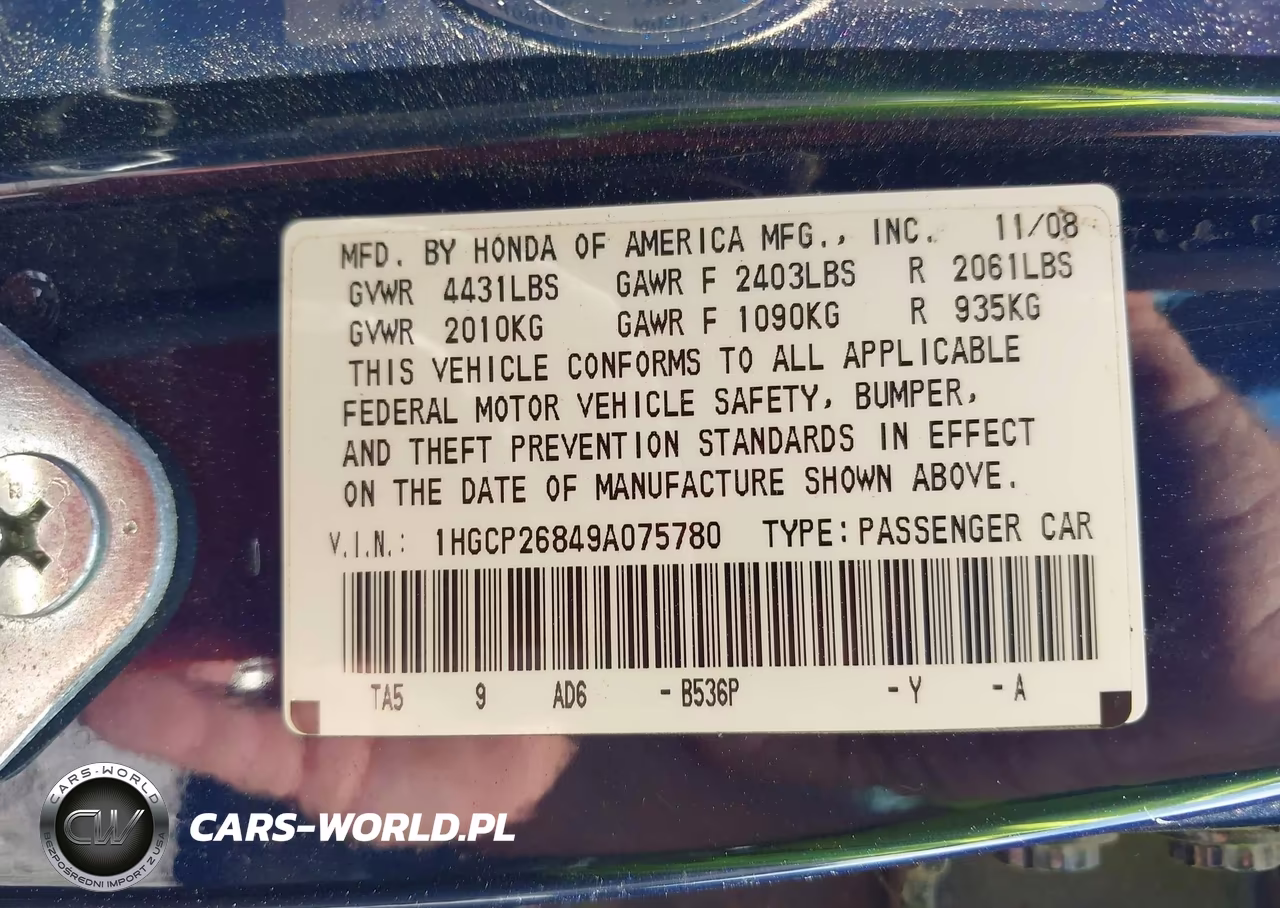 2009 Honda Accord 2.4 Ex-L VIN:1HGCP26849A075780 - 9