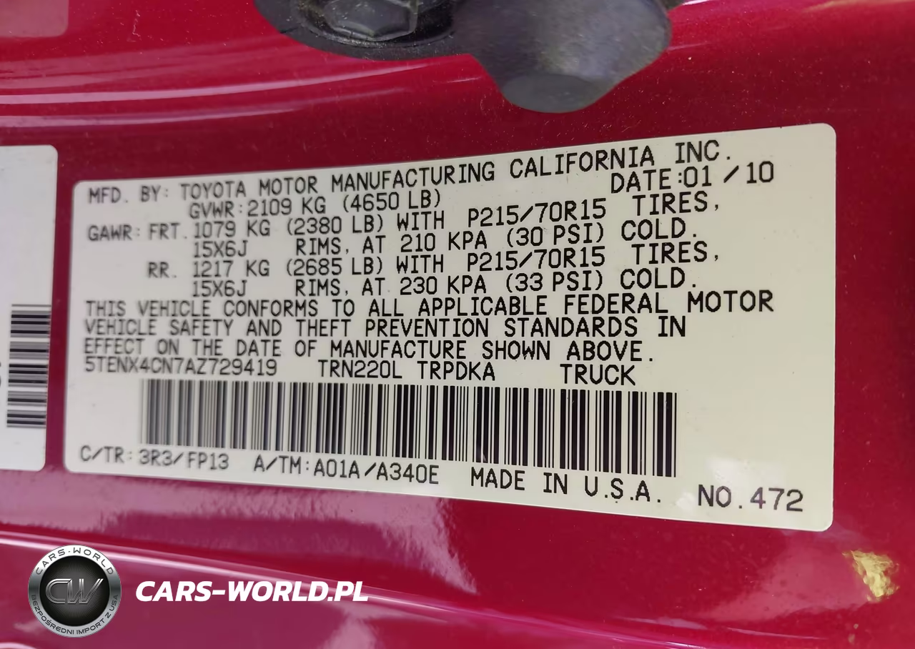 2010 Toyota Tacoma VIN:5TENX4CN7AZ729419 - 9