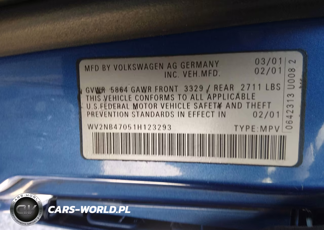 2001 Volkswagen Eurovan Mv VIN:WV2NB47051H123293 - 9