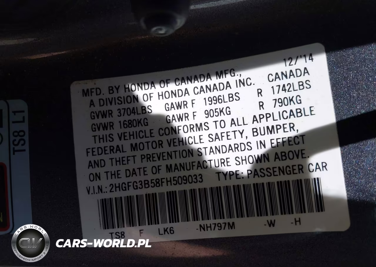 2015 Honda Civic Lx VIN:2HGFG3B58FH509033 - 9