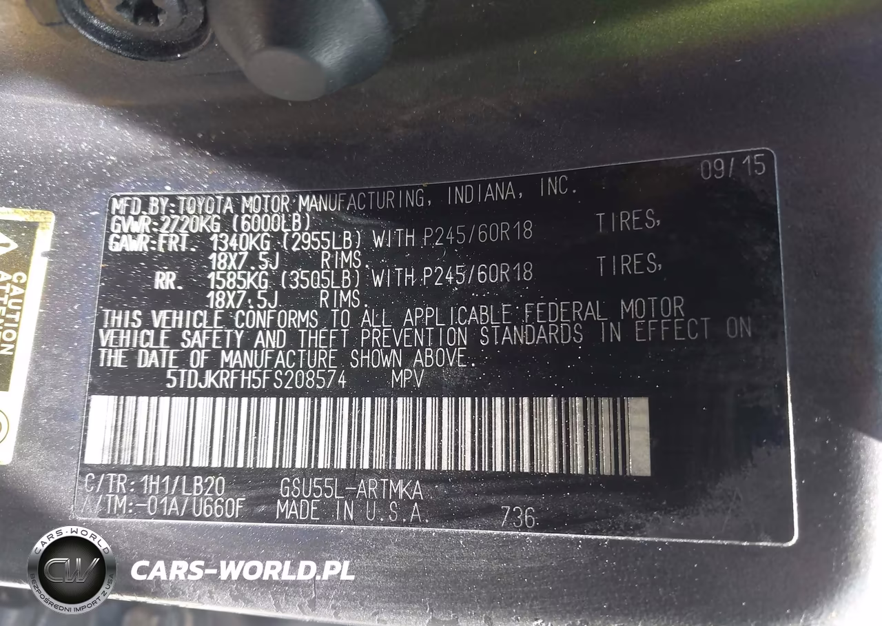 2015 Toyota Highlander Xle V6 VIN:5TDJKRFH5FS208574 - 9