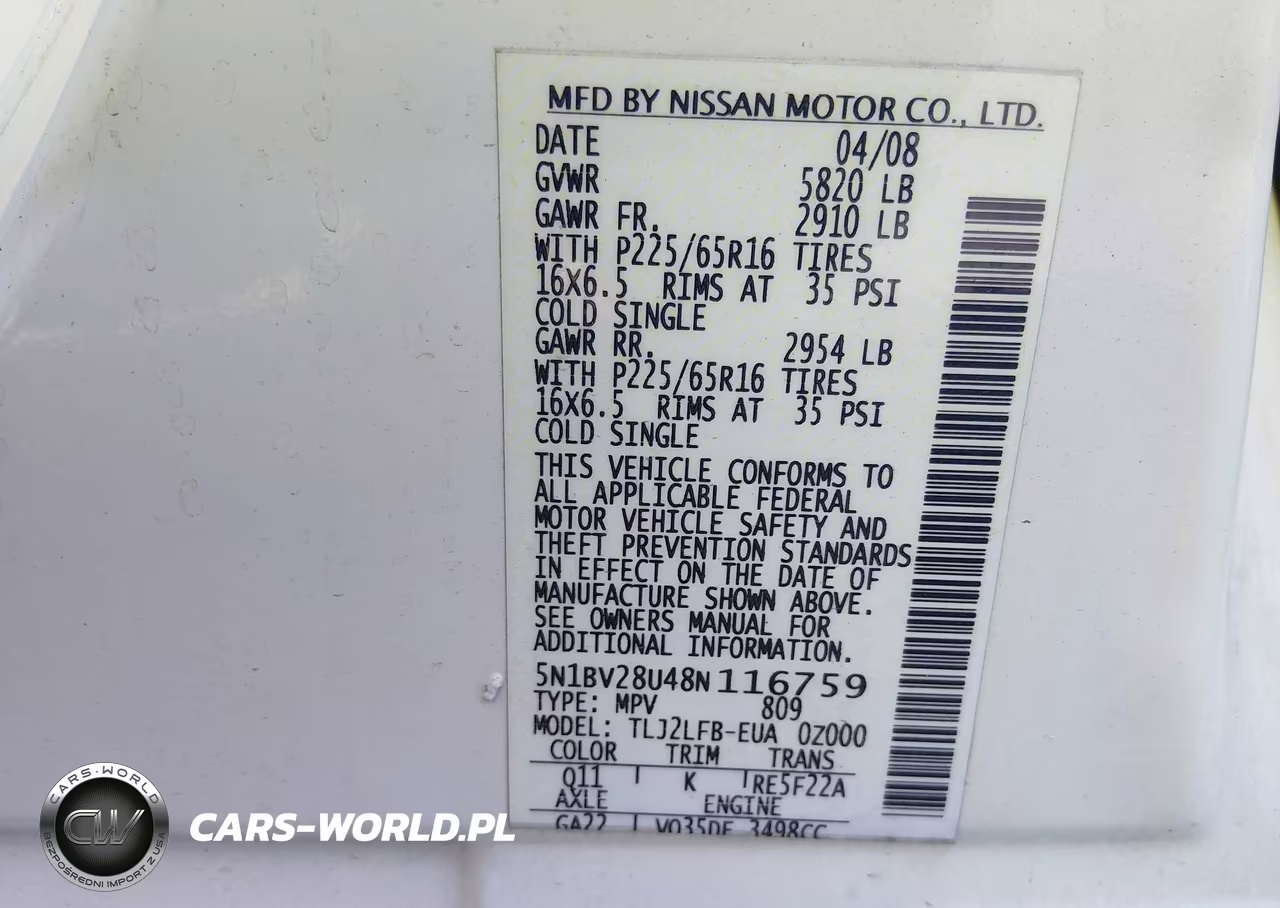 2008 Nissan Quest 3.5 VIN:5N1BV28U48N116759 - 9