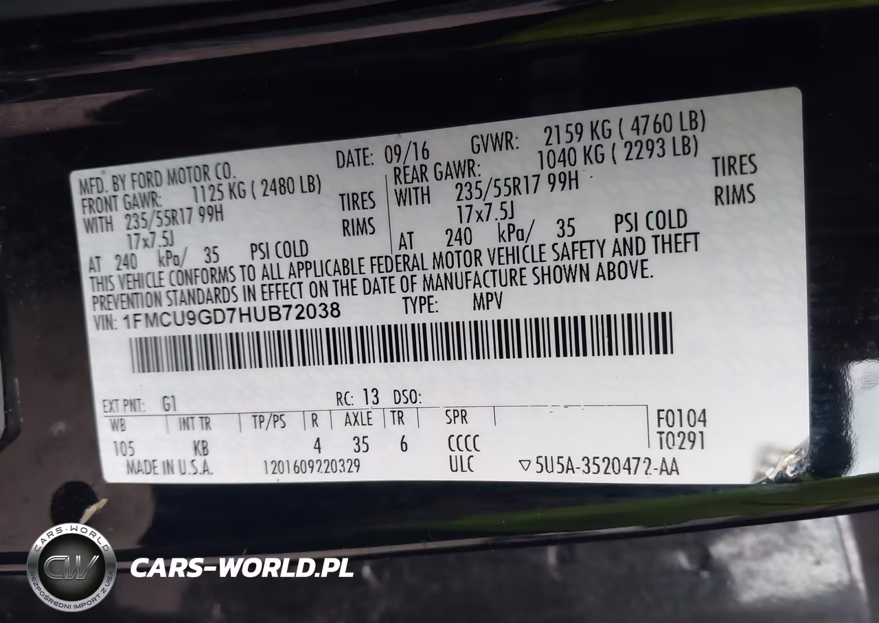 2017 Ford Escape Se VIN:1FMCU9GD7HUB72038 - 9