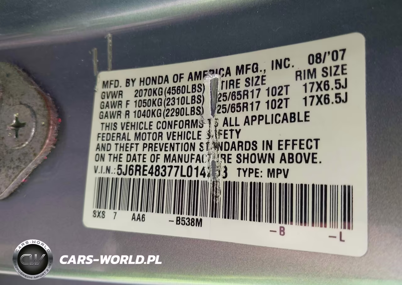 2007 Honda Cr-V Lx VIN:5J6RE48377L014253 - 9