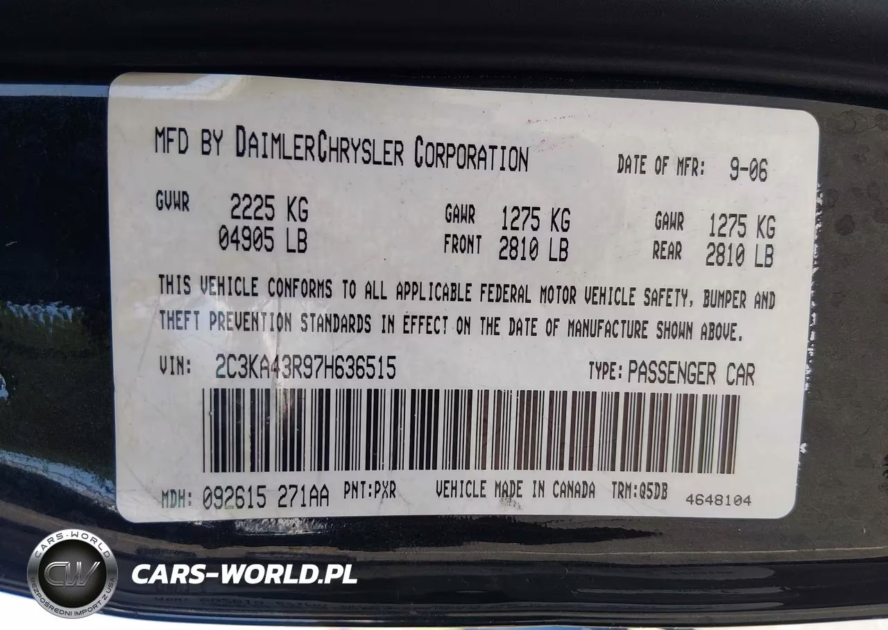 2007 Chrysler 300 VIN:2C3KA43R97H636515 - 9