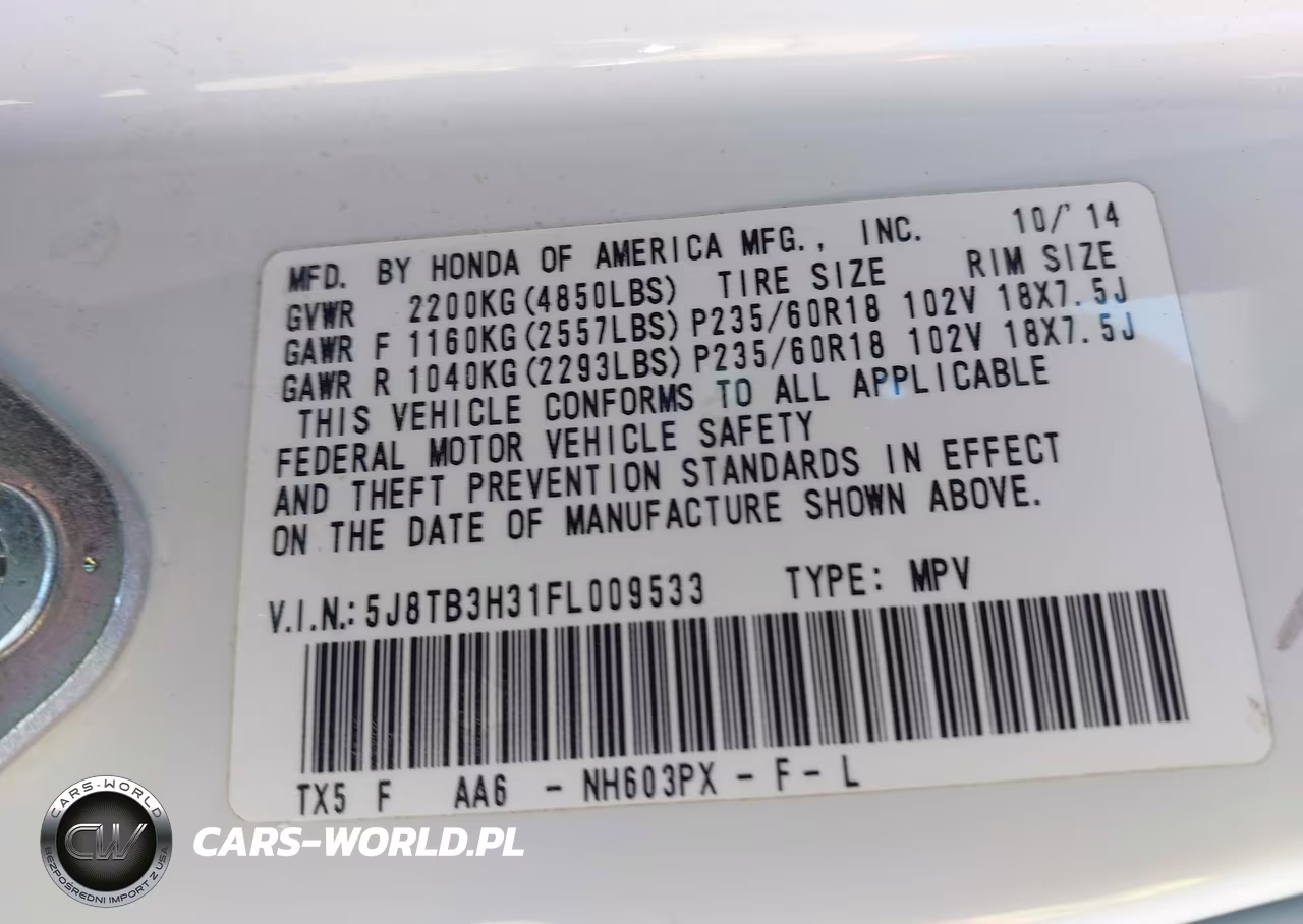 2015 Acura Rdx VIN:5J8TB3H31FL009533 - 9