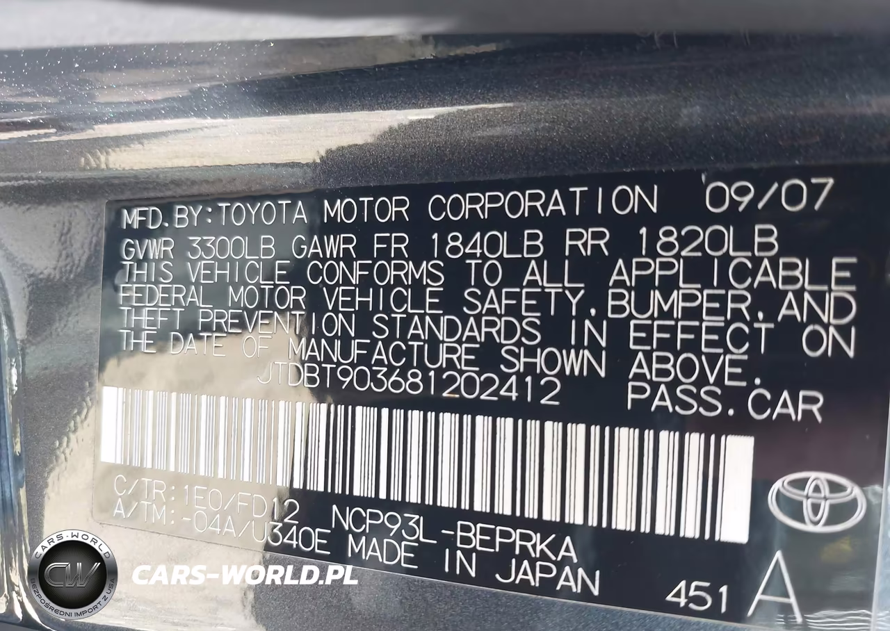 2008 Toyota Yaris VIN:JTDBT903681202412 - 9