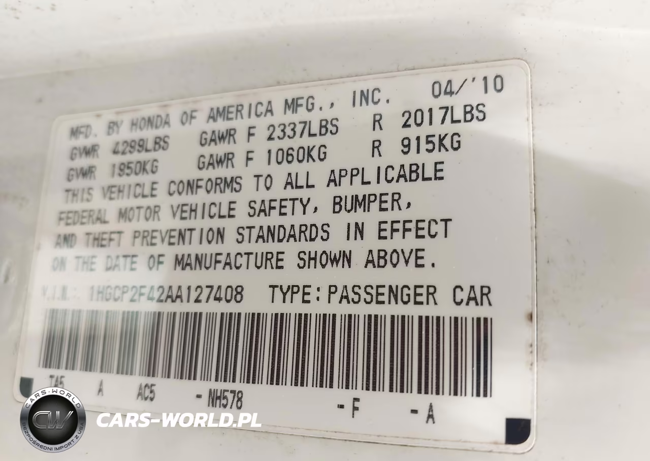 2010 Honda Accord 2.4 Lx-P VIN:1HGCP2F42AA127408 - 9