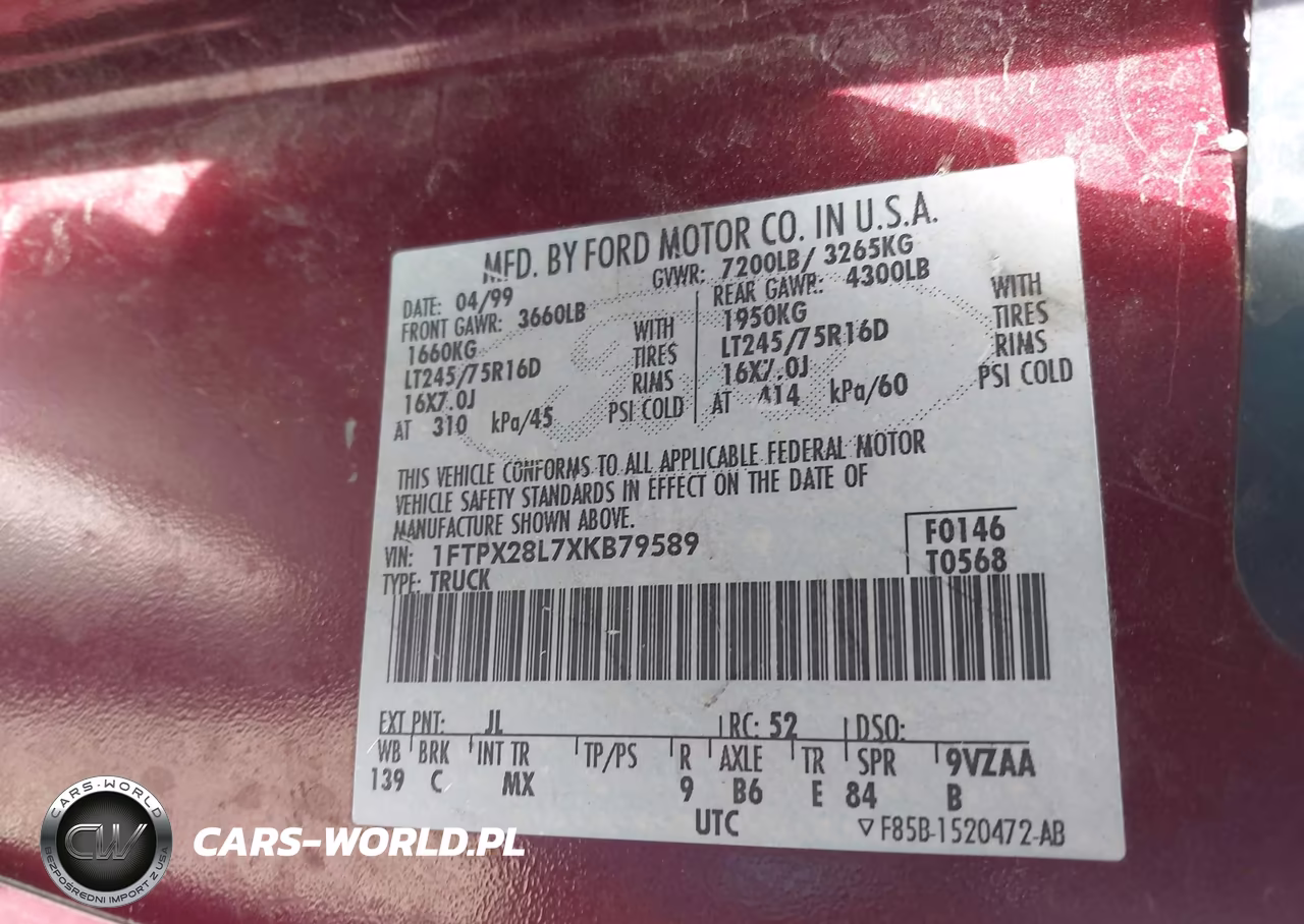 1999 Ford F-250 Lariat-Work Series-Xl-Xlt VIN:1FTPX28L7XKB79589 - 9