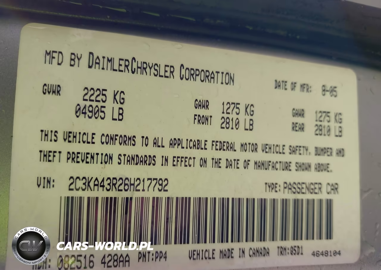 2006 Chrysler 300 VIN:2C3KA43R26H217792 - 9